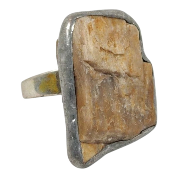 Silver Tone Metal Natural Stone Adjustable Ring Size 6.75 One of a Kind Homemade - Picture 1 of 16